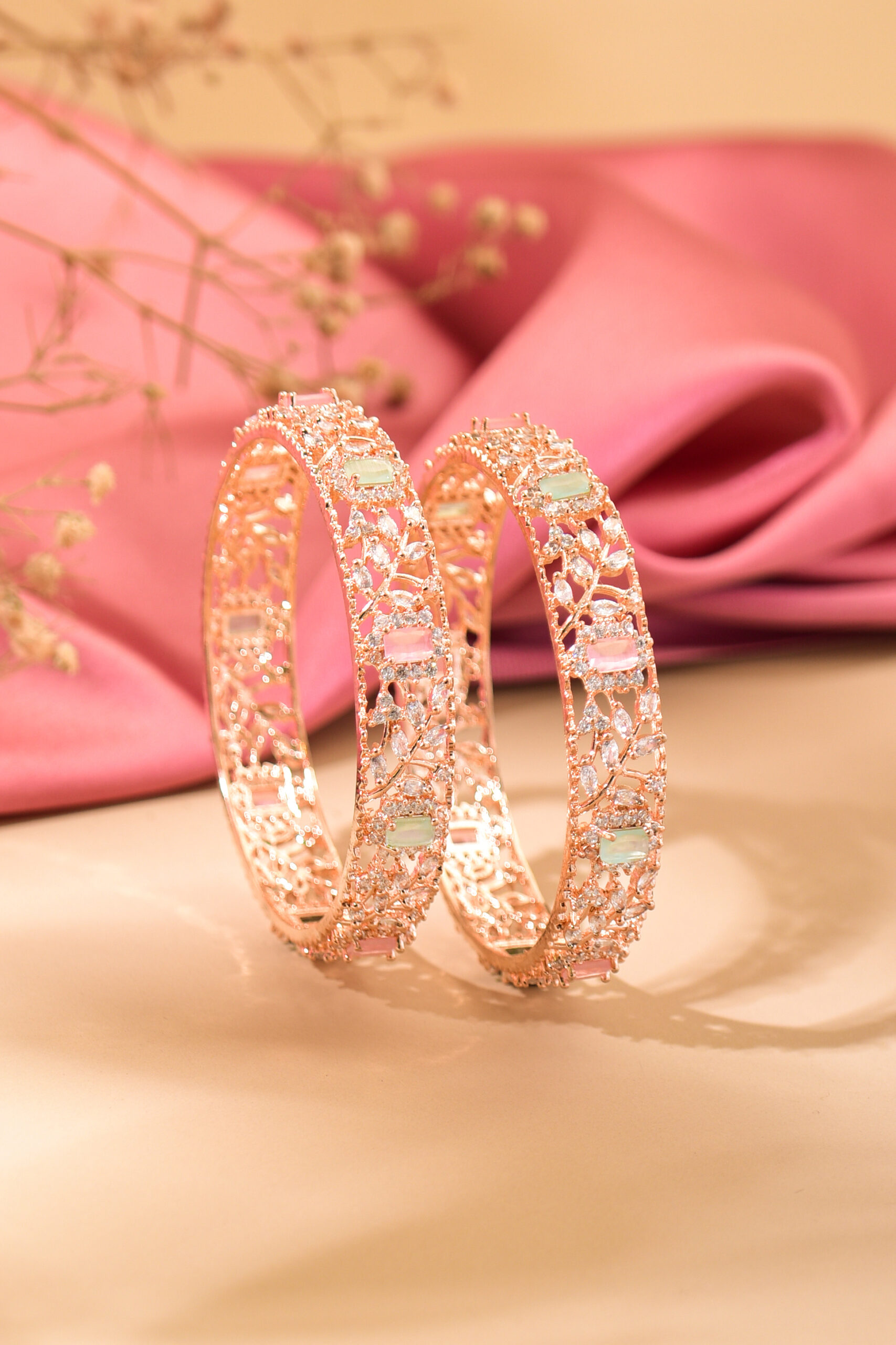 Majestic Feather Rose Gold Bangles Nikhar Jewellery 7029