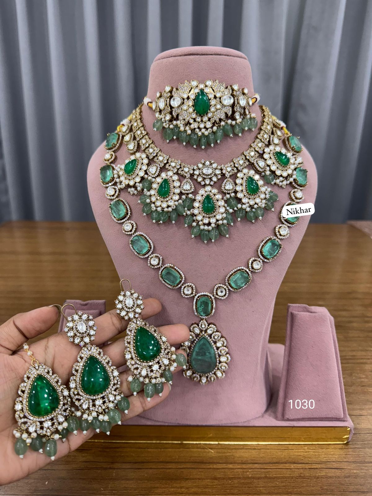 Rajsi Maharani Pink Fine Quality Necklace Set with Maang Teeka and Earrings