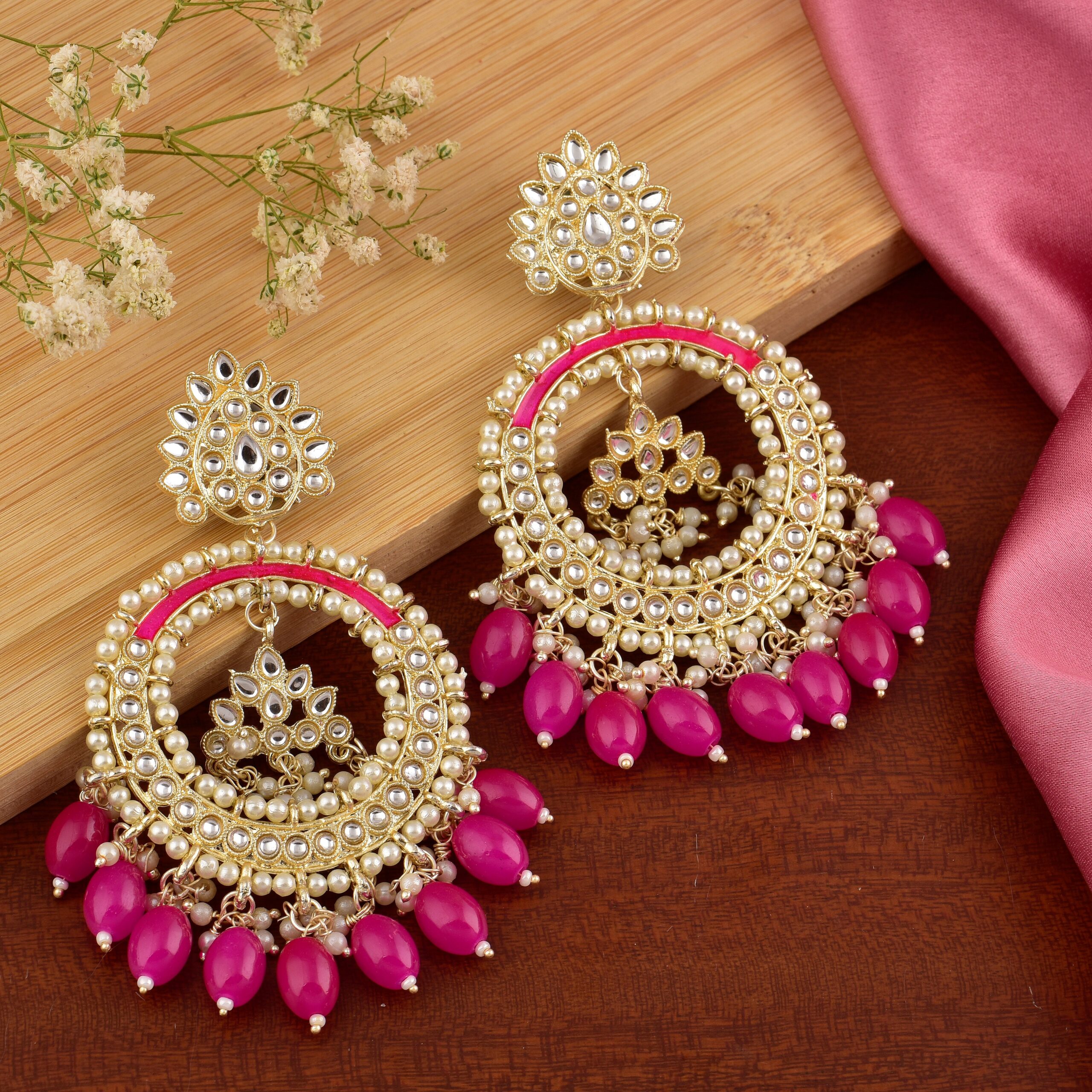 Aahna Earrings Magenta - Nikhar Jewellery