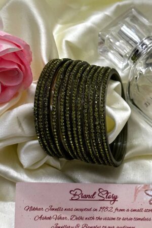 Olive Green Dust Bangles Set of 12