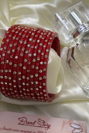 Red Bridal Diamond Bangles Set of 12
