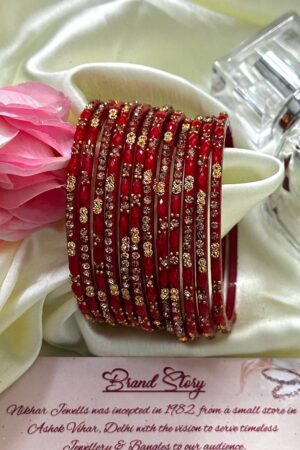 Gold Strokes Red Bangles Set of 12