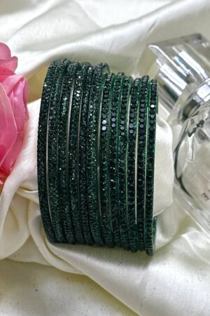 Dark Green Floral Bangles Set of 12