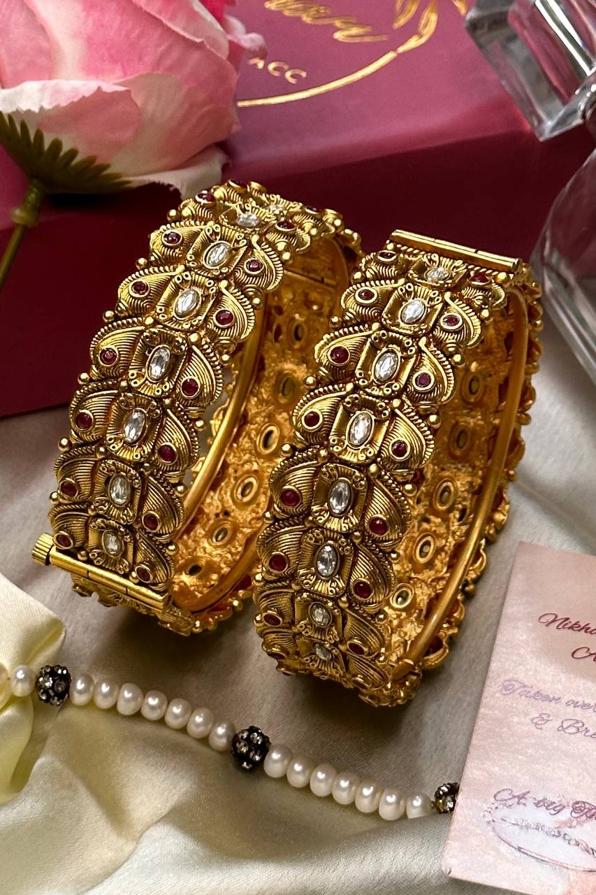 Infinity Gold Circlets Gold Bangles Set of 2 - Nikhar Jewellery