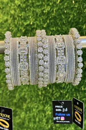 Grey Silver Melange AD Bangle Set for 2 Hands