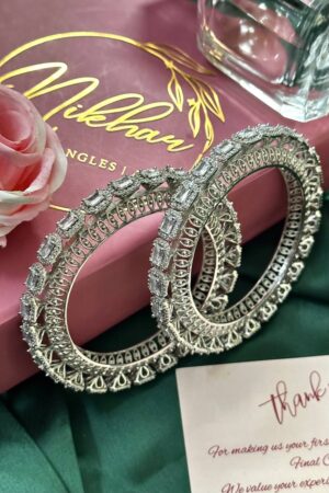 Celestial Stitch Silver Diamond Bangles Set of 2