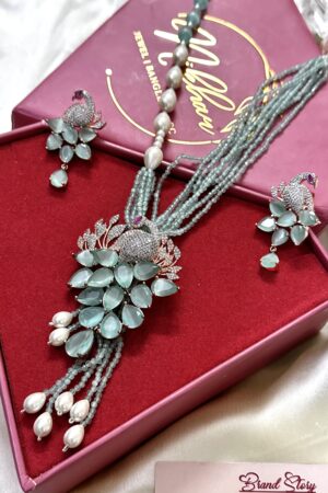 Mint Pastel Pearl Blush AD Necklace Set