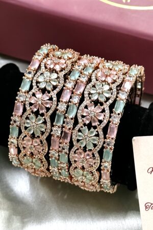 Mint Pink Pastel Regalia Luxury AD Bangle Set for 2 Hands