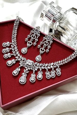 Diamond Dazzle Silver Sparkling AD Necklace Set