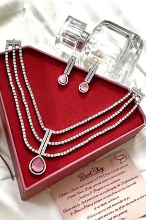 Three Layer Fine Pink Exclusive AD Necklace Set