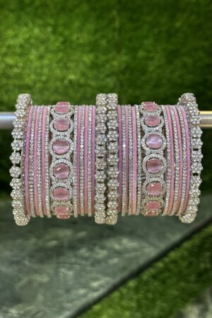 Pink Silver Celebrity Statement Sapphire Bangle Set for 2 Hands