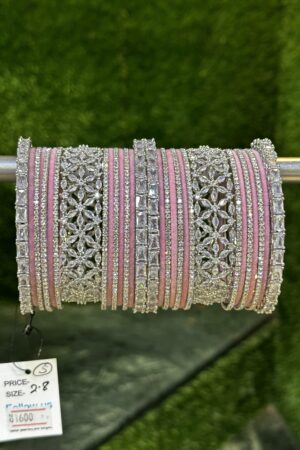 Royal Rose Silver Glow Sparkle American Diamond Bangle Set for 2 Hands
