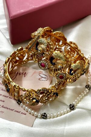Crimson Peacock Gold Bangles Set of 2