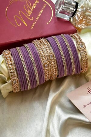 Lilac Serenade Diamond Charm Royale AD Bangle Set for 2 Hands