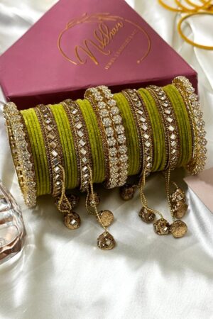 Mint Golden Regalia Hanging Pacheli Bangle Set for 2 Hands