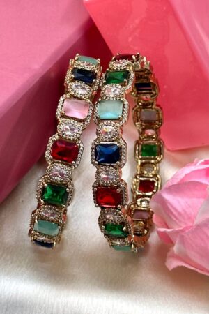 MultiGem Stone Victorian Polish American Diamond Bangles Set of 2