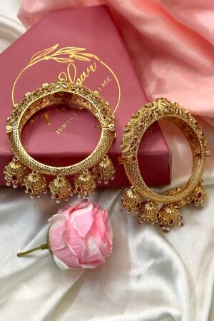 Rajwaada Kundan Premium Gold Polish Hanging Bangles Set of 2 (Openable)