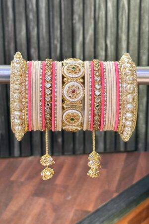 RosePink Silver Luxe American Diamond Bangle Set for 2 Hands