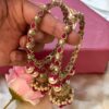 Hot Pink Bliss Pearl Drop Hanging Gold Bangles Set Of 2 - Image 3