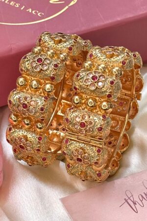 Royal Glow of Kundan Ruby Gold Polish Bangles Set Of 2(Openable)