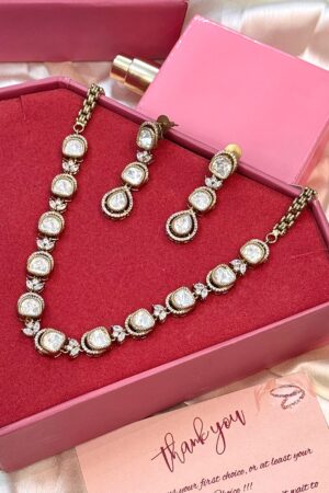 Prremium AC Kundan Rose Flower Pure Silver Premium Quality Subtle Necklace Set