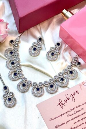 Navy Royale Lustre Blue American Diamond Necklace Set