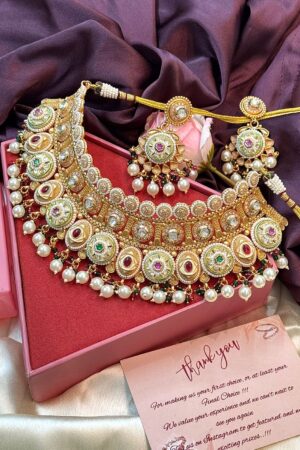 Maharani Best Seller Ruby Emerald Premium Gold Polish Choker Set