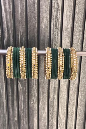 Green Emerald Kundan Pearl Bangle Set For 2 Hands