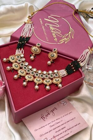 Eternal Emerald Pearl Kundan Gold Polish Jewellery Set With Earrings