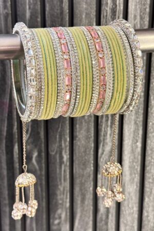 Sparkle And Shine Mint Pink American Diamond Bangle Set for 2 Hands