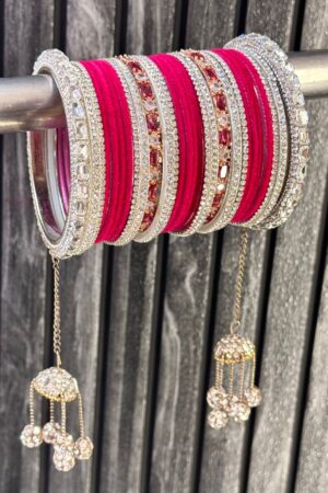 Sparkle And Shine Red Ruby American Diamond Bangle Set for 2 Hands