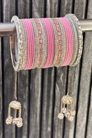 Sparkle And Shine Pink Luxe American Diamond Bangle Set for 2 Hands