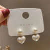 Pearl Heart Drop Silver Plated Korean Earrings - Image 4