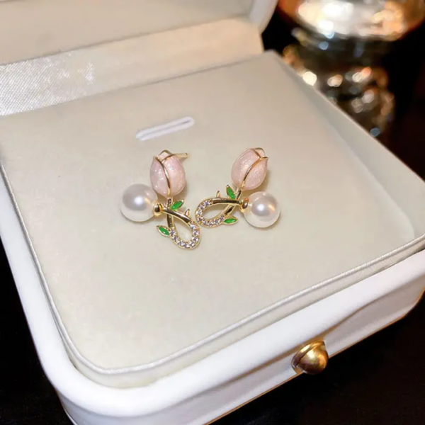 Rose Pearl Silver Plated Korean Earrings