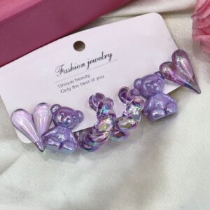Purple Crystals Set of 3 Korean Earrings