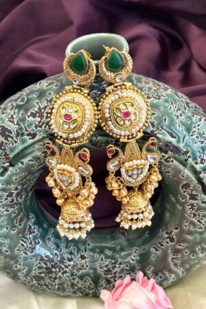 Heer Emerald Kashmiri German Silver 22K Gold Polish Earrings