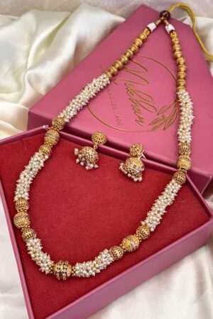Noor-e-Moti Pearls Royale Temple Gold Polish Necklace Set
