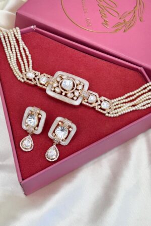 Premium Polki Mother Of Pearls Gold Polish Necklace Set