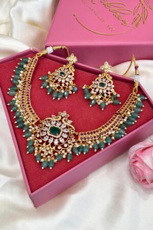 Moissanite Premium Luxuria Ruby Embrace Gold Polish Necklace Set