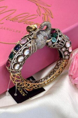 Peacock Multi Gemstone Moissanite Diamond Bracelet (Openable)