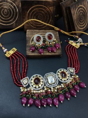 Ruby Pearls Moissanite Fine Quality Choker Set with Earrings