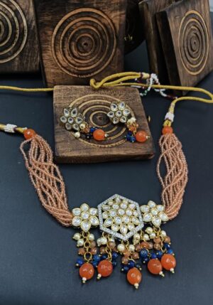 Zayra RosePeach Moissanite Fine Quality Choker Set with Earrings