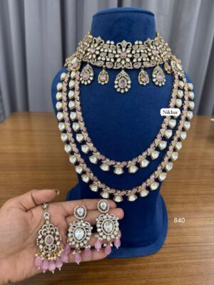 Gulbahaar Pink Pearls Fine Quality Necklace Set with Maang Teeka and Earrings