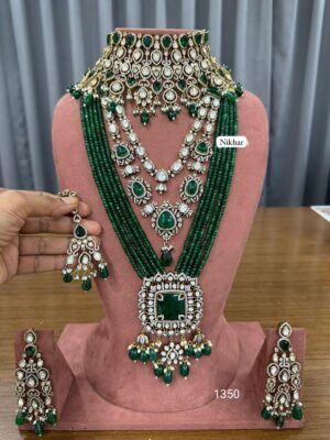 Gulbahaar Emerald Pearls Fine Quality Necklace Set with Maang Teeka and Earrings