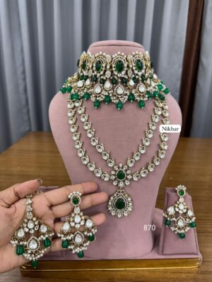 Heer Royal Emerald Fine Quality Necklace Set with Maang Teeka and Earrings