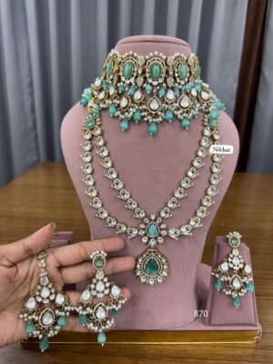 Heer Royal Mint Fine Quality Necklace Set with Maang Teeka and Earrings