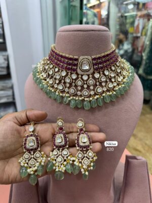 Riyasat Ruby Mint Haar Fine Quality Necklace Set with Maang Teeka and Earrings