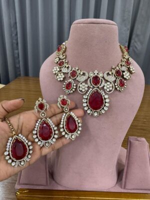 Ruby Glam Bollywood Fine Quality Necklace Set with Maang Teeka and Earrings