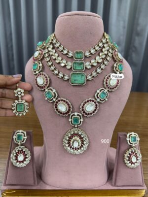 Mint Pink Exclusive Fine Quality Necklace Set with Maang Teeka and Earrings