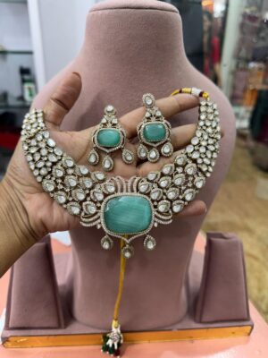 Mint Moisanite Sparkling Fine Quality Necklace Set with Earrings